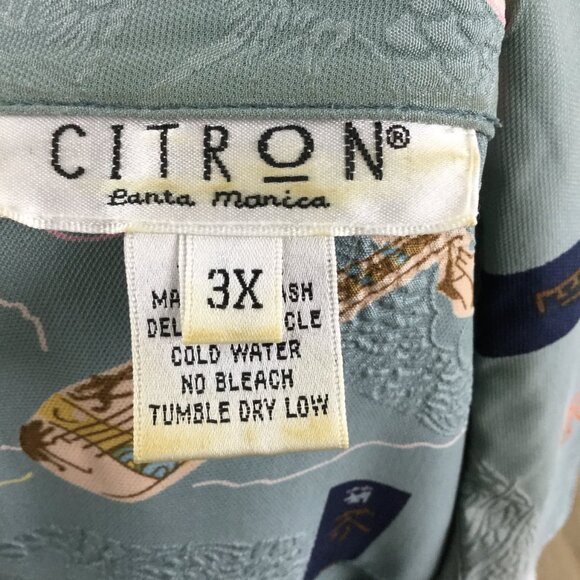 Citron Santa Monica Silk Sage Green Button Up Top 3x/xxxl - Picture 5 of 7